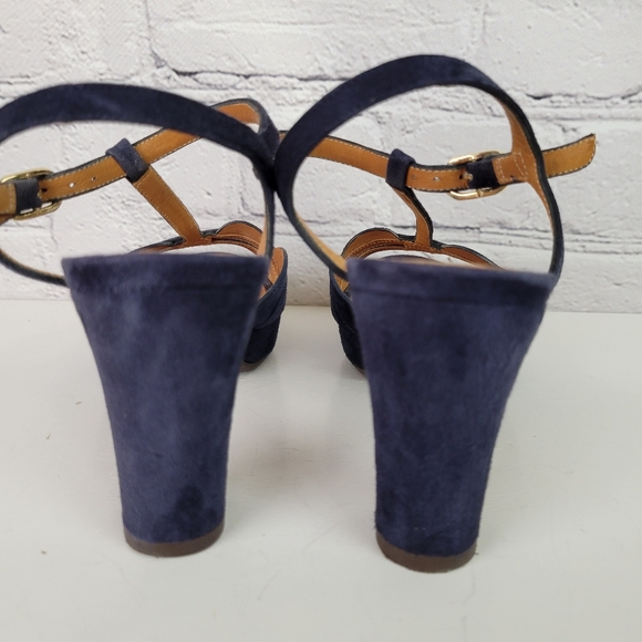 CHIE MIHARA Blue Suede T-strap Strappy Platform Sandals - Picture 7 of 13